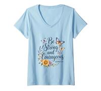 Womens Strong and Courageous Bible Verse Joshua 1:9 Christian V-Neck T-Shirt