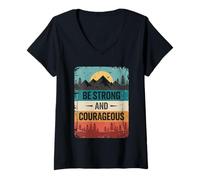 Womens Strong and Courageous Bible Verse Joshua 1:9 Christian V-Neck T-Shirt