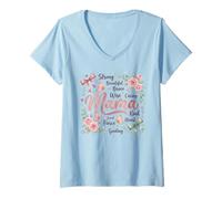 Women's Strong Beautiful Brave Mama Floral Butterfly Design V-Neck T-Shirt