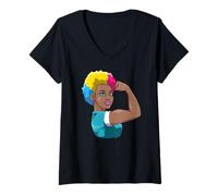 Women's Strong Black Pansexual Woman Pride Power V-Neck T-Shirt