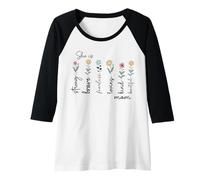 Womens Strong Brave Fearless Loving Kind Beautiful Mom Floral Raglan Baseball Tee