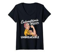 Women's Strong Endometriosis Warrior Support Endo Awareness V-Neck T-Shirt