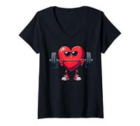 Womens Strong Heart Lifting Weights Funny Fitness Workout Design V-Neck T-Shirt