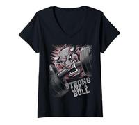 Womens Strong Like A Bull Powerlifting Bodybuilding V-Neck T-Shirt