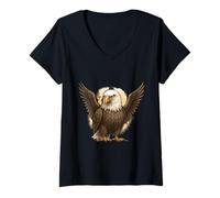 Womens Strong Majestic Eagle Retro Art V-Neck T-Shirt