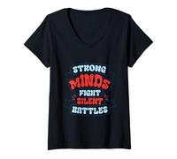 Womens Strong Minds Fight Silent Battles V-Neck T-Shirt