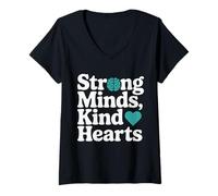 Womens Strong Minds Kind Hearts Positive Message Design V-Neck T-Shirt