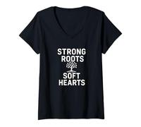 Womens Strong Roots, Hearts. Family Strength Quote. V-Neck T-Shirt