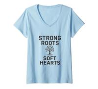Womens Strong Roots, Hearts. Family Strength Quote. V-Neck T-Shirt