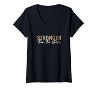Womens Stronger over Storm, Strength, Hope, Faith in Jesus, Church V-Neck T-Shirt