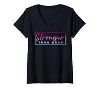 Womens Stronger Than BRCA Awareness Breast Cancer Pink Ribbon V-Neck T-Shirt