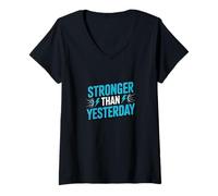 Womens Stronger Than Yesterday Motivational Fitness Quote V-Neck T-Shirt