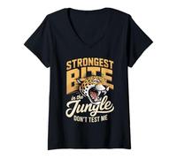 Women's Strongest Bite in The Jungle Dont Test Me Leopard V-Neck T-Shirt
