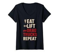 Womens Strongman Atlas Stone Truck Pull Training Dad Fan Crew V-Neck T-Shirt