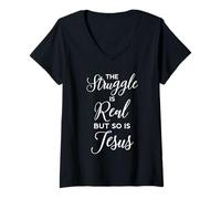 Womens Struggle is Real Jesus Christian Women Bible Verse Proverbs V-Neck T-Shirt