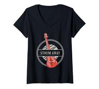 Womens Strum Away Retro Guitar Player Designs Present V-Neck T-Shirt
