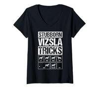 Women's Stubborn Vizsla Tricks Funny Dog Training Commands V-Neck T-Shirt
