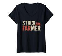 Women's Stuck Farmer Tractor Mud Farming Funny V-Neck T-Shirt