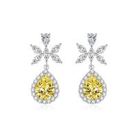 Women'S Stud Earrings, Stud Earrings for Women Yellow Luxury Style Butterfly with Drop Shaped Zircons 22.1X9.7mm Wife Mother'S Day Jewelry Fashion