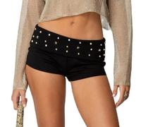 Womens Studded Fold Over Micro Shorts Y2k Low Waist Rivet Booty Shorts Foldover 00s Going Out Bottoms Streetwear (Fashion Black, M)