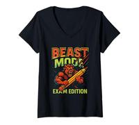 Women's Study Hard Lion Pencil Exam Edition Student V-Neck T-Shirt