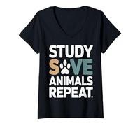 Women's Study Save Animals Repeat Vet Student V-Neck T-Shirt