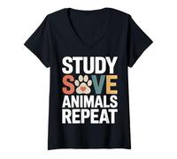Women's Study Save Animals Repeat Vet Student V-Neck T-Shirt