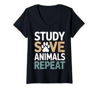 Women's Study Save Animals Repeat Vet Student V-Neck T-Shirt