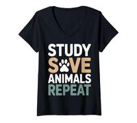 Women's Study Save Animals Repeat Vet Student V-Neck T-Shirt