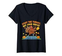 Womens Stuff The Turkey Funny Thanksgiving Pickleball Paddle Tee V-Neck T-Shirt