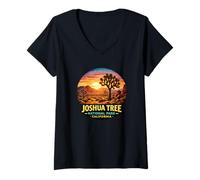 Women's Stunning Joshua Tree Sunset California Art V-Neck T-Shirt