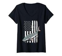 Women's Sturgeon American Flag Angler V-Neck T-Shirt