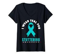 Womens Stutter Awareness Shirt I wear Teal for Stuttering Awareness V-Neck T-Shirt