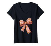 Womens Stylish colored Polka Dot Bow Retro Coquette inspired V-Neck T-Shirt