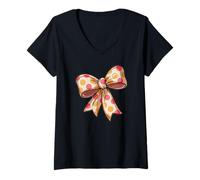 Womens Stylish colored Polka Dot Bow Retro Coquette inspired V-Neck T-Shirt