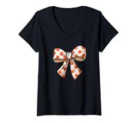 Womens Stylish colored Polka Dot Bow Retro Coquette inspired V-Neck T-Shirt