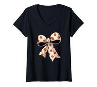 Womens Stylish colored Polka Dot Bow Retro Coquette inspired V-Neck T-Shirt