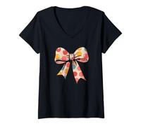 Womens Stylish colored Polka Dot Bow Retro Coquette inspired V-Neck T-Shirt