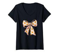 Womens Stylish colored Polka Dot Bow Retro Coquette inspired V-Neck T-Shirt