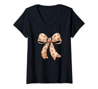 Womens Stylish colored Polka Dot Bow Retro Coquette inspired V-Neck T-Shirt