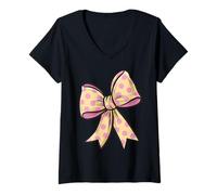 Womens Stylish colored Polka Dot Bow Retro Coquette inspired V-Neck T-Shirt