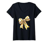 Womens Stylish colored Polka Dot Bow Retro Coquette inspired V-Neck T-Shirt