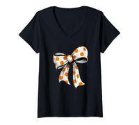 Womens Stylish colored Polka Dot Bow Retro Coquette inspired V-Neck T-Shirt