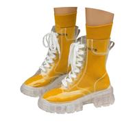 Women's Stylish Crystal Sole Fashionable Platform Ankle Boots with Socks, Raised Lacing, Transparent Elegant Block Heel Wellington Boots with Thick Seats, Comfort Classic Boots, yellow, 10 UK