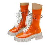 Women's Stylish Crystal Sole Fashionable Platform Ankle Boots with Socks, Raised Lacing, Transparent Elegant Block Heel Wellington Boots with Thick Seats, Comfort Classic Boots, orange, 8.5 UK