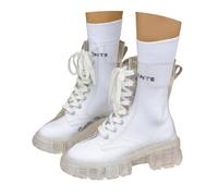 Women's Stylish Crystal Sole Fashionable Platform Ankle Boots with Socks, Raised Lacing, Transparent Elegant Block Heel Wellington Boots with Thick Seats, Comfort Classic Boots, clear, 9 UK