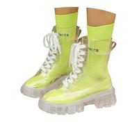 Women's Stylish Crystal Sole Fashionable Platform Ankle Boots with Socks, Raised Lacing, Transparent Elegant Block Heel Wellington Boots with Thick Seats, Comfort Classic Boots, light green, 4 UK