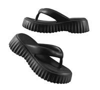 Womens Stylish Flip Flops Trendy Ms. Net Red Heightening Thick Bottom Flip Flops Summer Outside Wearing Soft Bottom Stepping On Sense Clip Feet Cleat for Indoor & Outdoor Holiday Summer (Black, 5.5)