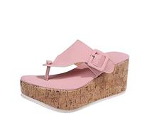 Womens Stylish Flip Flops Trendy Summer Women's Casual Thick Solid Large Slippers for Indoor & Outdoor Holiday Summer Vocation (Pink, 6)