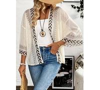 Women's Stylish Geometric Print Cardigan Lightweight Open Front Short Sleeve Blouse for Casual Wear and Everyday Use